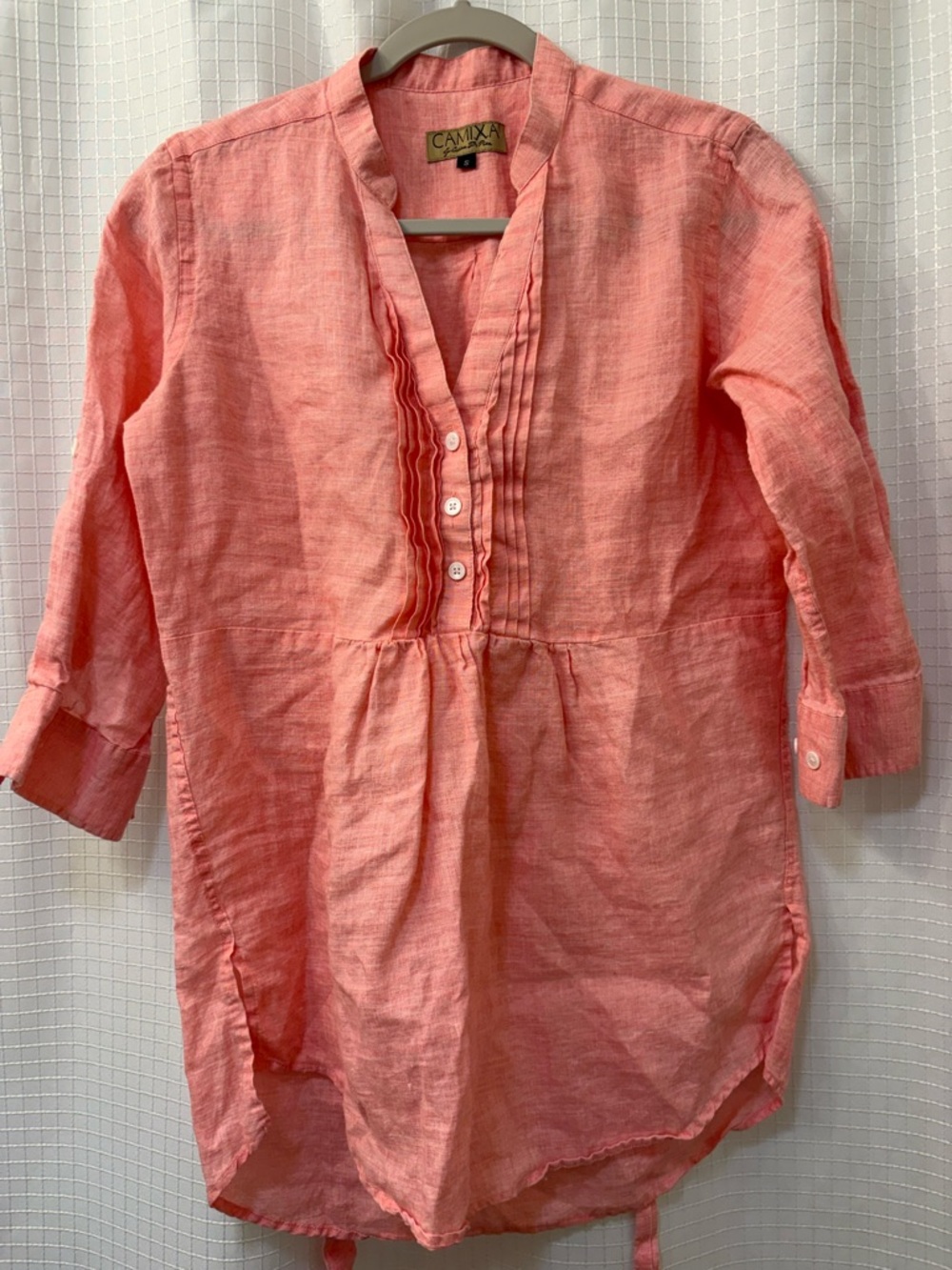 Camixa Coral Pink Linen Tunic Blouse